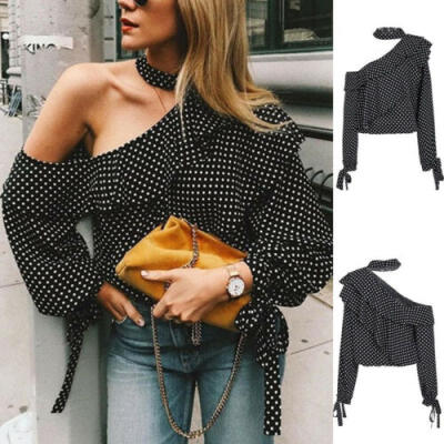 

New Women Wave Point Casual Off-the-shoulder Sleeve Loose Long Sleeve Top Blouse