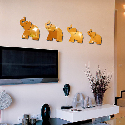 

Gobestart 4pcs Elephant Mirror Wall Sticker Decor Art DIY Home Decal Mural New