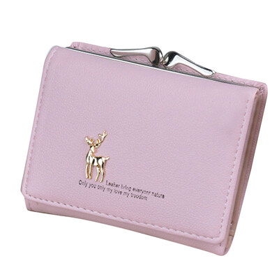 

Vintage Deer Tri-fold Purse Card Cash Holder Women Faux Leather Short Wallet
