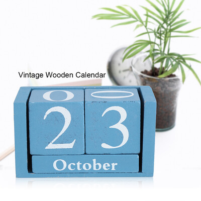 

Vintage Wooden Calendar Desktop Wood Block Month Date Display Home Office Decoration Wooden Calendar Wood Block Calendar