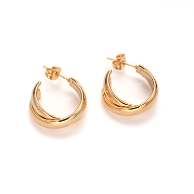 

304 Stainless Steel Stud Earrings Golden 26x19x7mm Pin 08mm