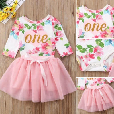 

2Pcs Newborn Baby Girls Floral Tops RomperTutu Dress Princess Party Outfit Sets