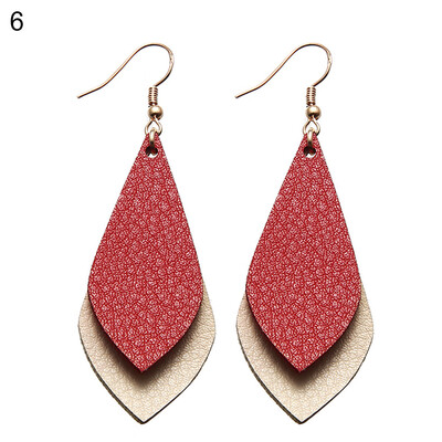 

Boho Women Date Party Jewelry Faux Leather Waterdrop Leaf Pendant Hook Earrings