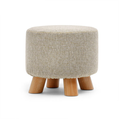 

Ottoman Pouf Round Fabric Creative Solid Wood Thickened Footstool Padded Foot Rest Folding Storage Seat Stool with Removable Cover
