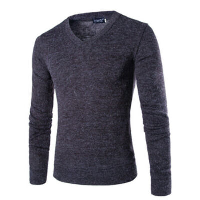 

Mens Casual Slim Fit Solid Long Sleeve Pullover V-Neck Fleece Sweatshirt Sweater Basic Tee