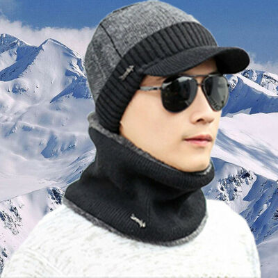 

Men Camping Hat Winter Beanie Baggy Warm Wool Fleece Ski Cap Scarf Neckerchief