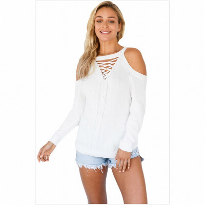 

Round neck long sleeve off-the-shoulder knit sweater casual wool bottoming shirt