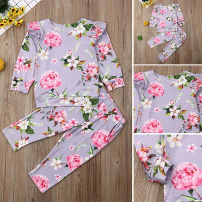 

Kids Baby Girls Outfits Ruffle Top T-shirts Pants Trousers Set Toddler Clothes