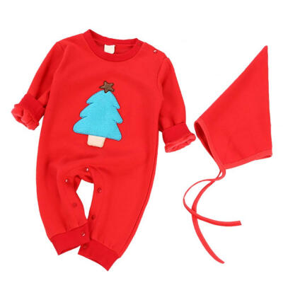 

Baby Christmas Day Embroidered Pattern Cotton Rompers Hat autumn winter solid clothing