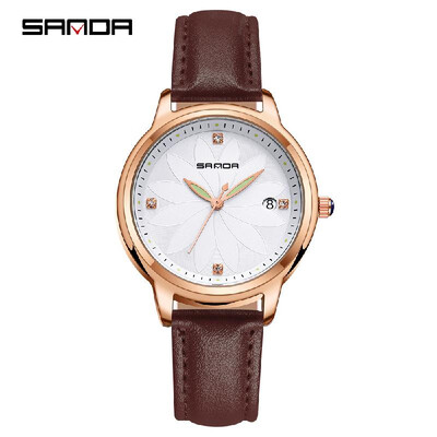 

SANDA P219 Simple Women Watch Leather Quartz Movement Watch Waterproof Casual Calendar Luminous Pointer Clock Wristwatch for Femal