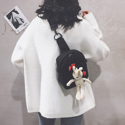 

Ins super fire chest bag female 2019 new wave Korean version of the wild canvas small bag cute rabbit shoulder Messenger bag