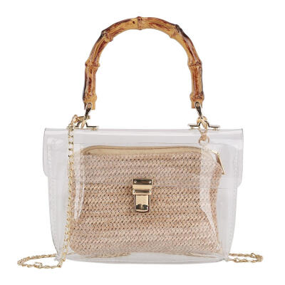 

2pcsset PVC Clear Chain Crossbody Shoulder Handbags Women Straw Clutch