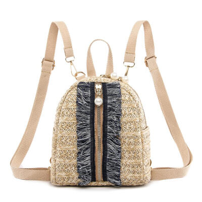 

Small Backpacks Women Straw Woven Shoulder School Bags Casual Knapsack