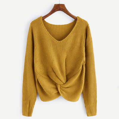 

Womens Casual Sweater V-neck Sexy Cross-knotted Loose Long Sleeve Knitwear Tops