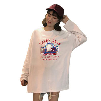 

Long Sleeve T-shirts Women Regular Letter Printed Vintage Halajuku Loose Casual Basic Autumn Spring Clothes