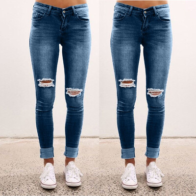 

Tailored Fashion Women Seasons Light Colour Casual Holed Washing Ripped Jeans Tight Pants