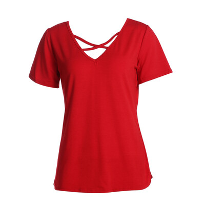 

Women Top Short Sleeve V Neck Bandage T Shirt Casual Sexy Shirt Blouse