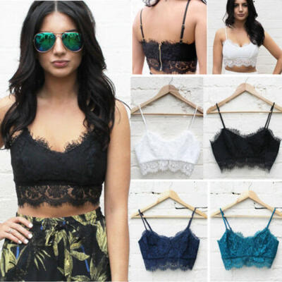 

Women Crop Top Floral Harness V-Neck Vest Hollow Bralet Lace Camisole Tank Tops