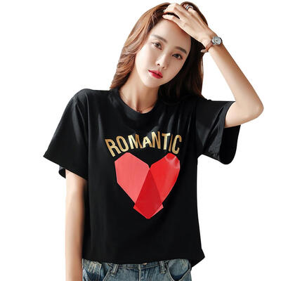 

Letter Heart Printed Tops Women Summer O-neck Short Sleeve Tees T-shirts