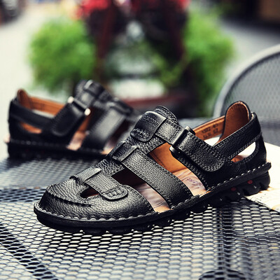 

Leather sandals mens soft bottom breathable casual shoes cross-country manual large size mens shoes mens leather non-slip beach shoes men