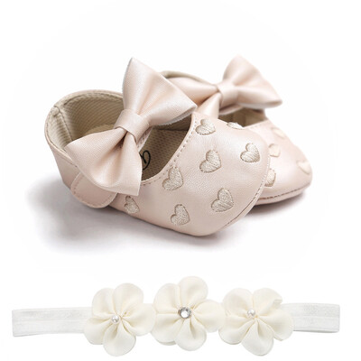 

Baby Love Embroidery Leather Fashion Toddler First Walkers Kid Shoes1PC Hairban