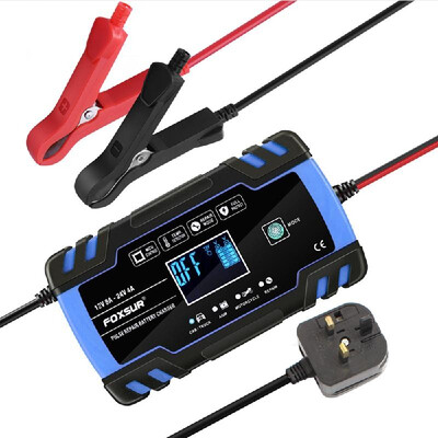 

FOXSUR 12V 24V Pulse Repairing Charger with LCD Display Motorcycle & Car Battery Charger AGM GEL WET Lead Acid Battery Charger