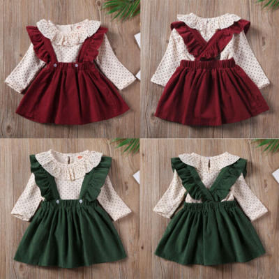 

UK Toddler Baby Girl Ruffles Long Sleeve Clothes Tops Suspender Skirt Outfits