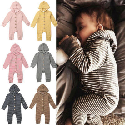 

Newborn Baby Girl Boy Striped Hooded Romper Jumpsuit Bodysuit Outfit Set Clothes