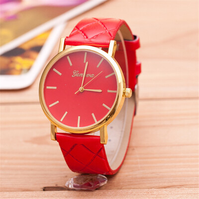 

European&American fashion check belt ladies watch simple engraved