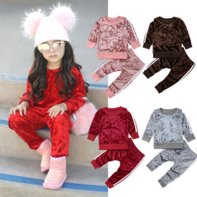 

Toddler Kids Baby Girl Boys Velvet Top Sweatshirt Pants Outfits Clothes UK Stock