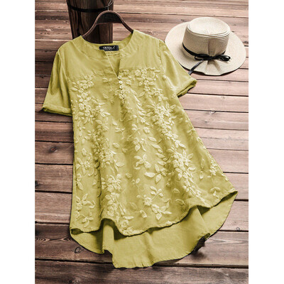 

Womens V Neck Short Sleeve Floral Loose Tops Casual Plain Tee Shirt Blouse