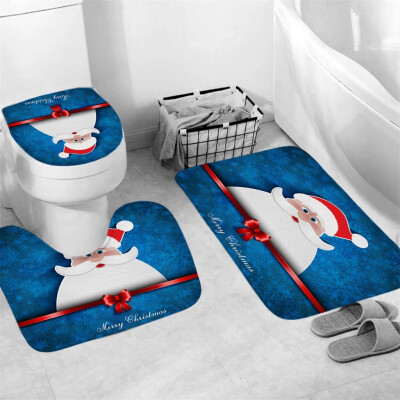 

Gobestart 3Pcs Christmas shower Curtain Bathroom Anti-slip Carpet Rug Toilet Cover Mat Set