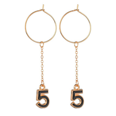 

Fashion Women Hollow Circle Number 5 Long Chain Dangle Hoop Earrings Jewelry