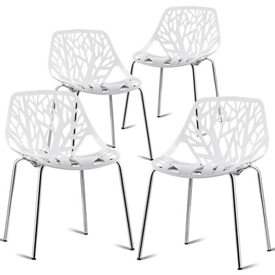 

Set of 4 Dining Birch Sapling Accent Armless Side Chairs-White