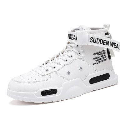

Le Hao 2019 early autumn new white shoes canvas stitching breathable shoes high to help young casual sports tide mens shoes