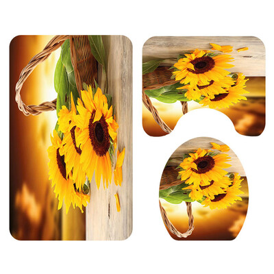 

Gobestart Sunflower Shower Curtain Floor Mat Four-piece Bathroom Mat Set