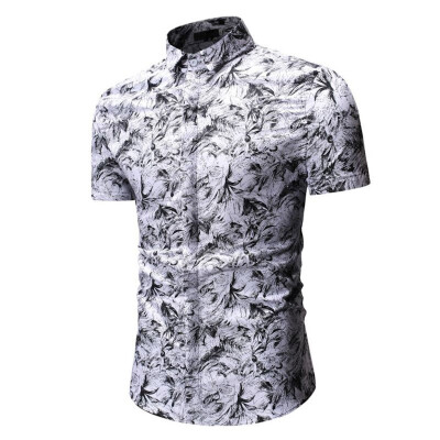 

Tailored Mens Summer Print Turn-Down Collar Slim Fit Short Sleeve Top Shirt Blouse