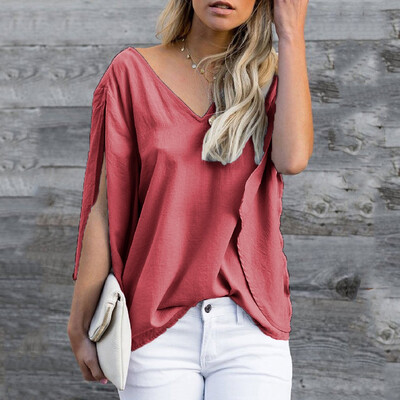 

Starmoon Plus Size Women Fashion Solid Casual Chiffon Bow Patchwork Blouse T-Shirt Tops