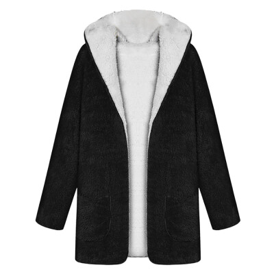 

Toponeto Women Autumn Long Sleeve Hooded Double-faced plush Cardigan warm Coat