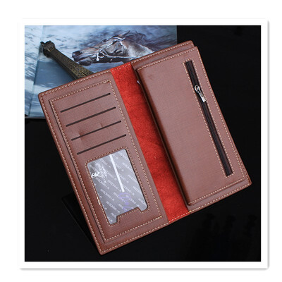 

Wallet mens long leather genuine clutch bag bills clip youth solid color buckle leather small wallet