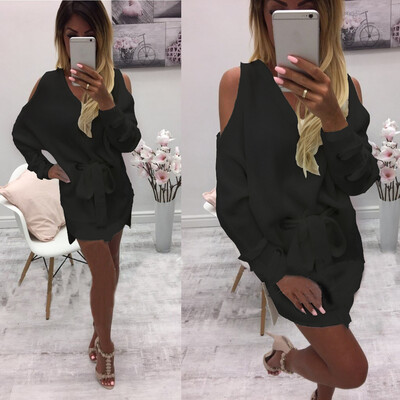 

〖Follure〗Womens Ladies Pullover Loose Strapless Long Sleeve Sweater Knitwear Dress