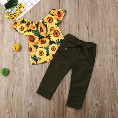 

Toddler Kids Baby Girl Summer Flower Tops Pants Leggings 2PCS Outfits Sunsuit