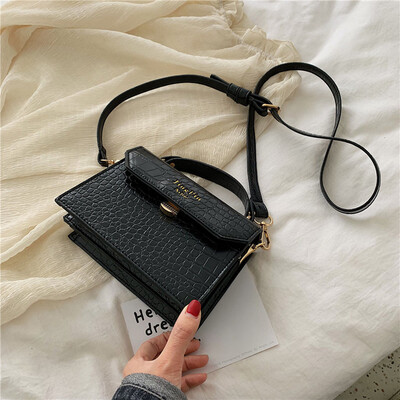 

Tailored Fashion Women Single Shoulder Small Square Bag Stone Texture Zipper Bag