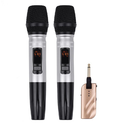 

UX2 UHF Dual-Frequency Wireless Microphones Set with 1 Receiver 2 Handheld Microphone for DJ Party Karaoke Business Meeting Live P