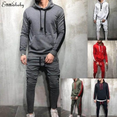 

US Men Tracksuit Jogging Top Bottom Sport Sweat Suit Trousers Hoodie Coat Pant