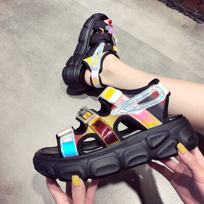 

Summer Korean version of sponge cake thick sandals comfortable leisure sports wind Joker laser womens shoes
