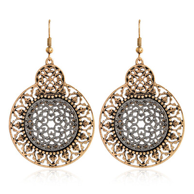 

Bohemian Beach Hollow Pattern Personalized Retro Circular Earrings Ethnic Earrings Brincos