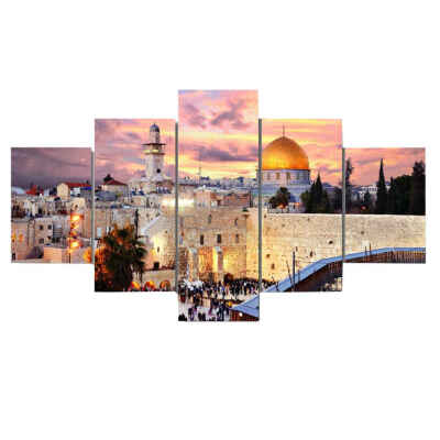 

5pcs Jerusalem Modular with Orange Sunset Picture Modern City Landscape Canvas Poster HD Printed Oil Painting