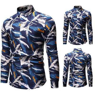 

Mens Shirt Fashionable Casual Slim-fit Printed Long Sleeve Shirts