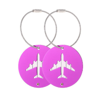 

2Pcs Aluminum Alloy Metal Air Plane Pattern Travel Airlines Round Luggage Tag Baggage Handbag Suitcase Identity ID Label Identifie